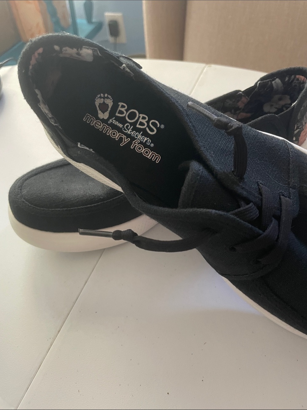 Skechers Black Canvas Slip-On Sneakers with Floral Heel Detail - Picture 2 of 4